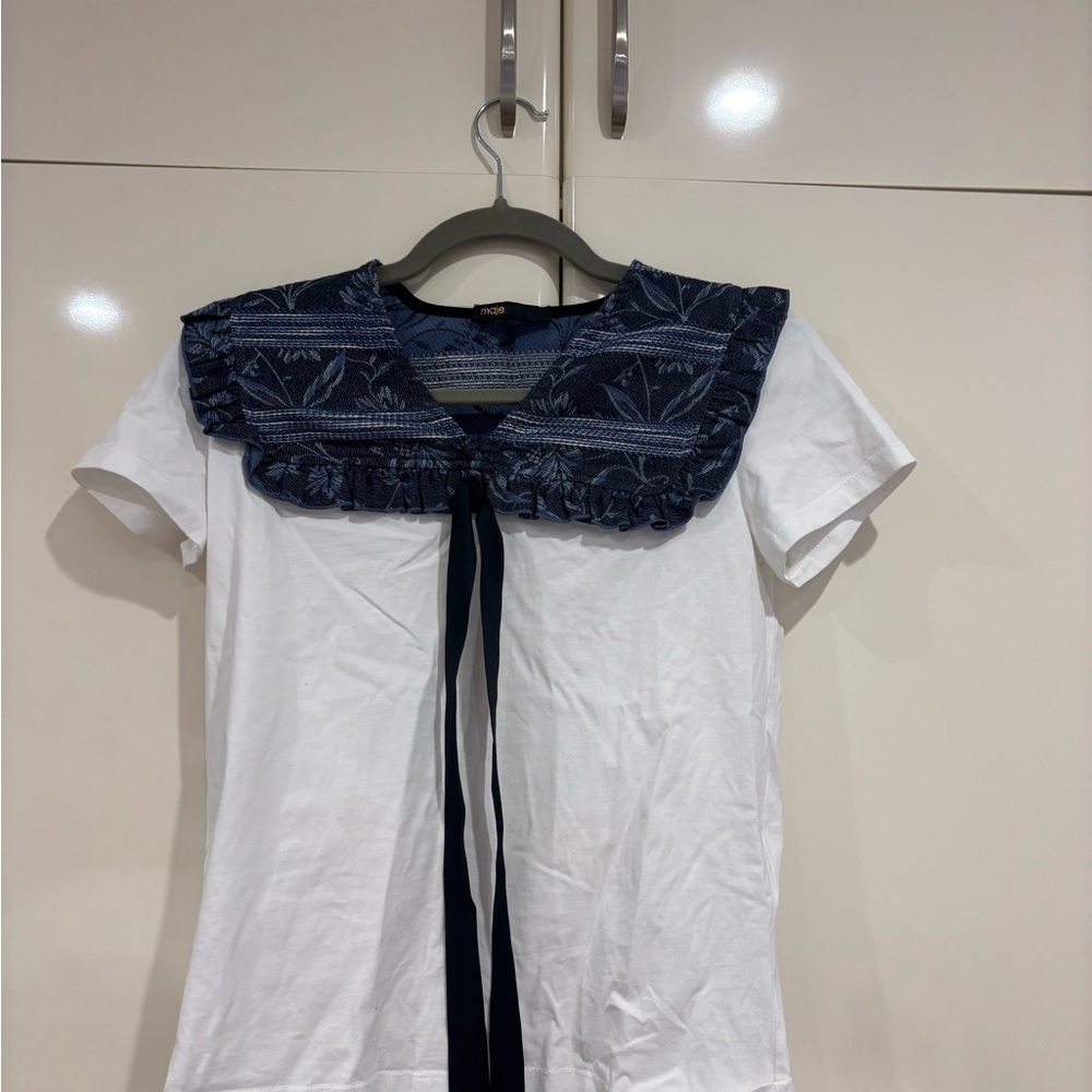 Maje Blue and White Patterned Top